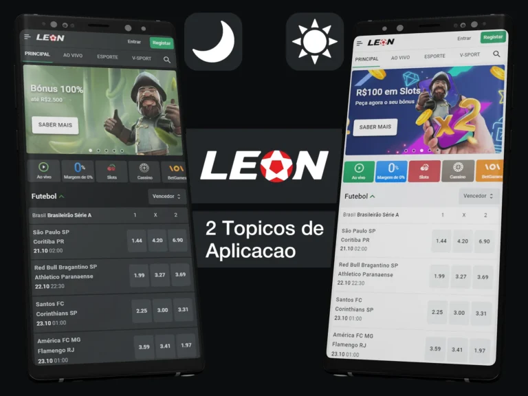 Interface do App Leon Casino mostrando jogos e recursos