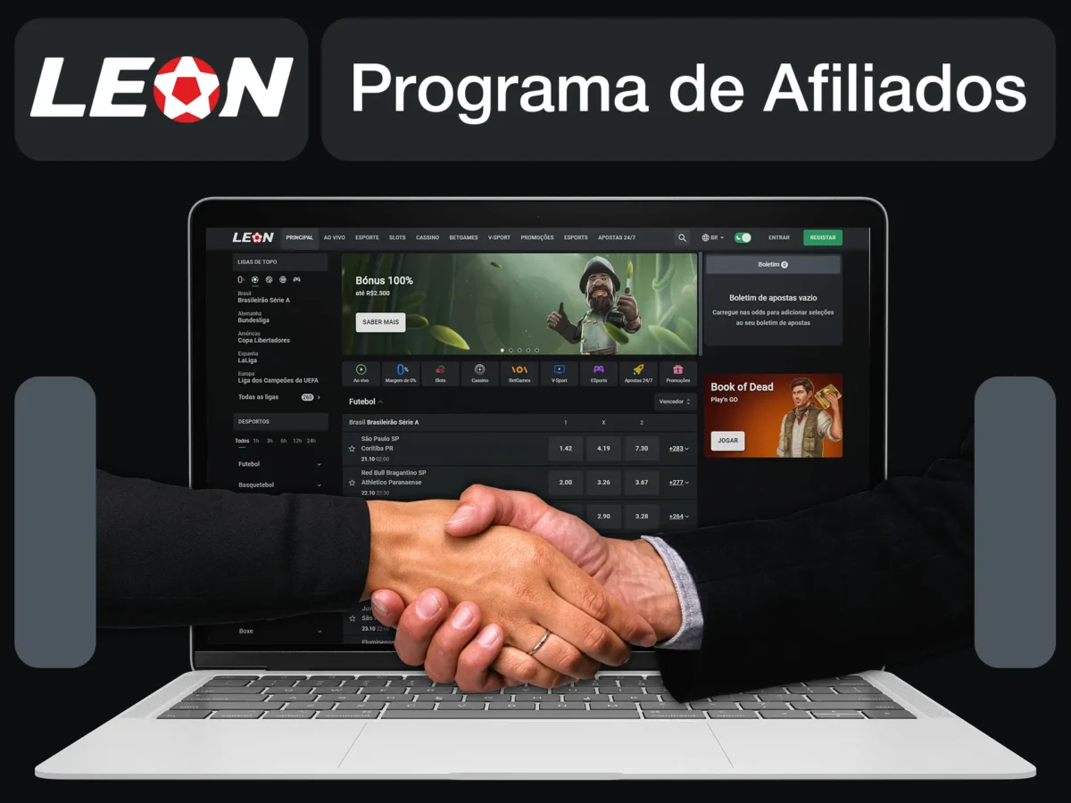 Interfejs aplikacji Leon Casino z opcjami gry i programu partnerskiego